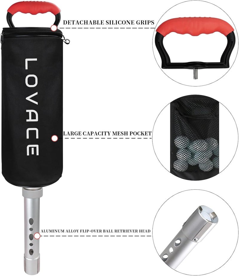LOVACE Golf Ball Retriever, Shag Bag for Golf Balls with Detachable Aluminum Alloy Tube - Image 2